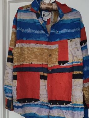 100% Silk Colorful Vintage Button-Up